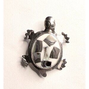 ALPACA MEXICO SILVER TONE INLAID ABALONE TURTLE PIN BROOCH